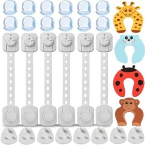 30-PACK Baby Safety Kit with 6 Safety Locks, 12 Corner Guards, 8 Outlet Socket Plug Covers, 4 Door Stoppers (ASIN-B09G934JSK)