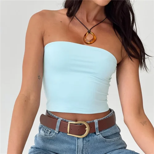 Women’s Off-Shoulder Bustier Crop Top – Strapless Halter Tank