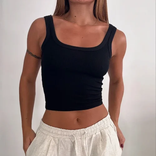 Spice Girl Summer Sleeveless Slim Sling T-Shirt – Navel Cut Top