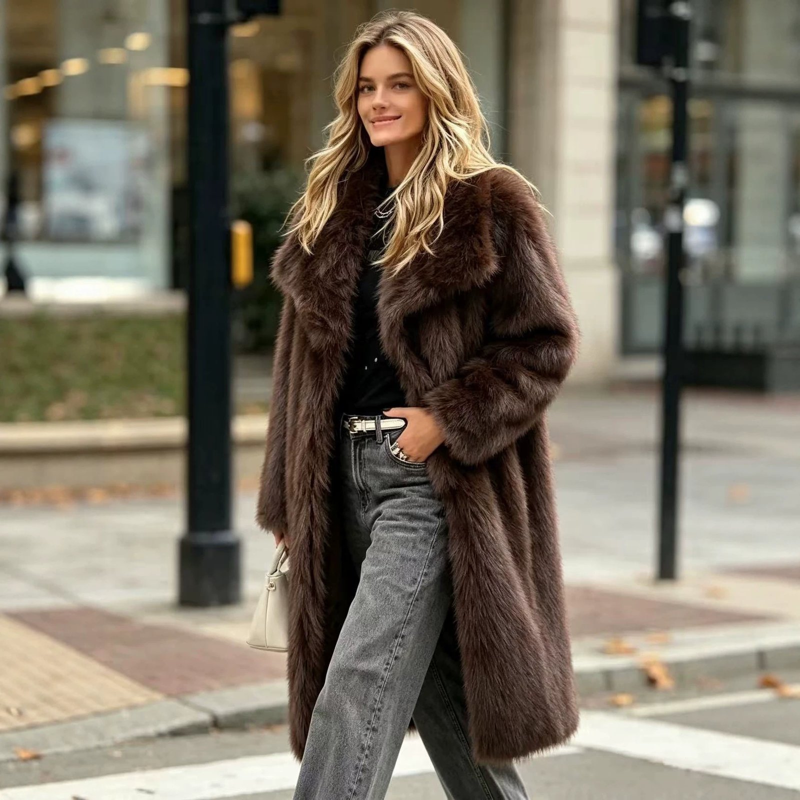 Fur Large Lapel Long Faux Fur Coat Long Stylish Faux Fox Fur Coat Mid-length Style - Image 5