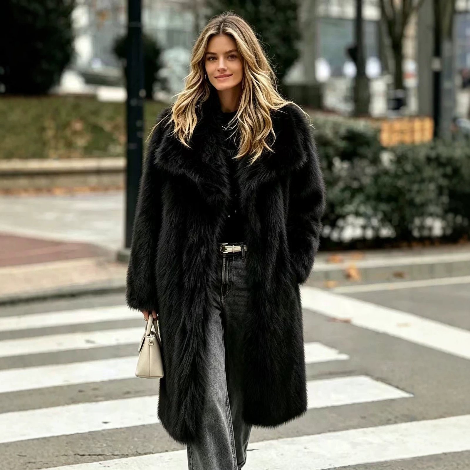 Fur Large Lapel Long Faux Fur Coat Long Stylish Faux Fox Fur Coat Mid-length Style - Image 2
