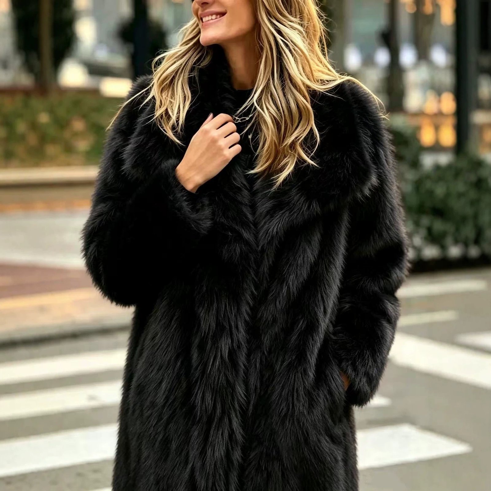 Fur Large Lapel Long Faux Fur Coat Long Stylish Faux Fox Fur Coat Mid-length Style - Image 3